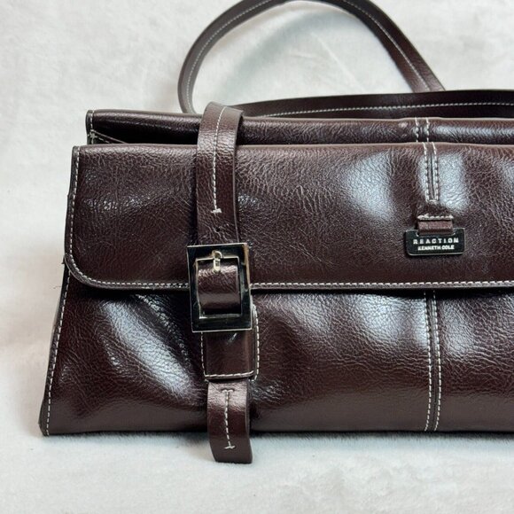 Kenneth Cole Reaction Leather Handbag Chocolate Brown Stylish Purse - Picture 3 of 16